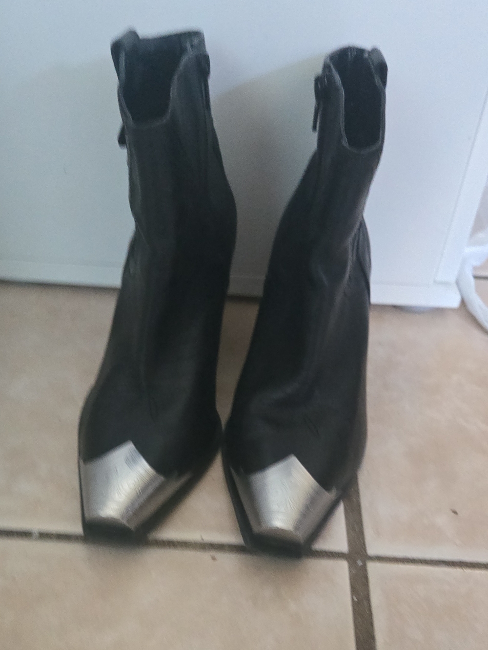 Black Women's Ankle Boots with Silver Toe Cap